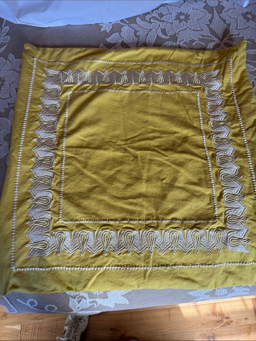 Yellow Embroidered Decorative Throw Pillow Cover - Unbranded
